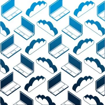 Laptop computer with cloud computing pattern Stock Illustration