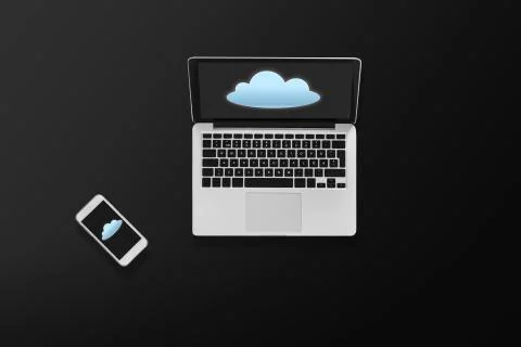 Laptop computer with cloud icon and smartphone Stock Photos