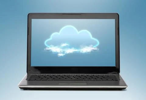 Laptop computer with cloud on screen Stock Photos