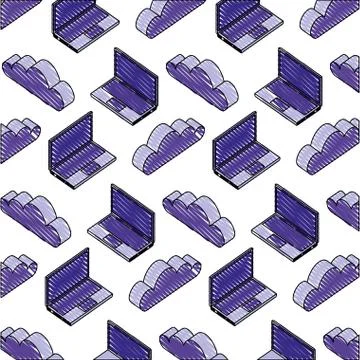Laptop computer cloud storage data pattern Stock Illustration