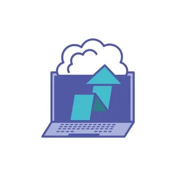 Laptop computer with clouds computing and arrow up Stock Illustration