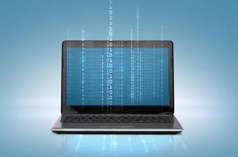 Laptop computer with code on screen Stock Photos