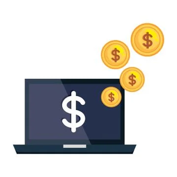 Laptop computer with coins money Ilustración de archivo