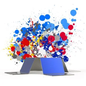 Laptop computer with color splash background Stock Illustration