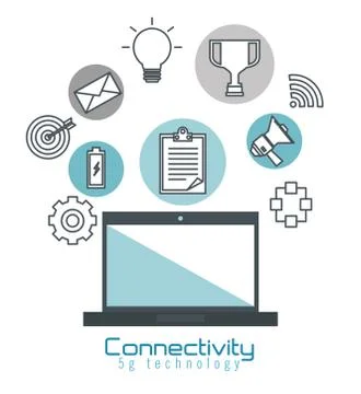 Laptop computer with connectivity 5g tech Stock Illustration