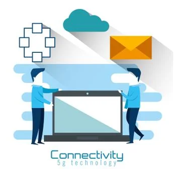 Laptop computer with connectivity 5g tech Stock Illustration