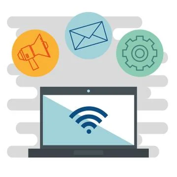 Laptop computer with connectivity 5g tech Stock Illustration