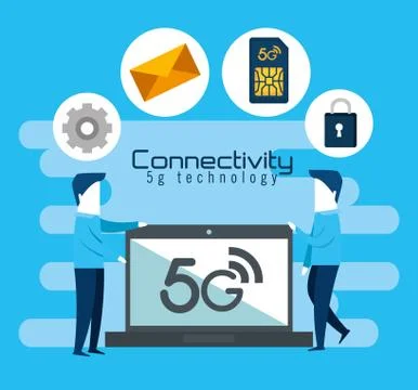 Laptop computer with connectivity 5g tech Stock Illustration