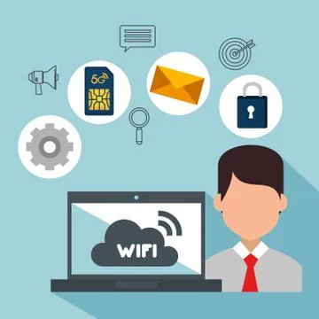 Laptop computer with connectivity 5g tech Stock Illustration