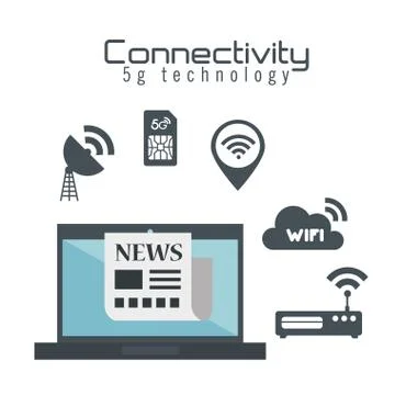 Laptop computer with connectivity 5g tech Illustrazione stock