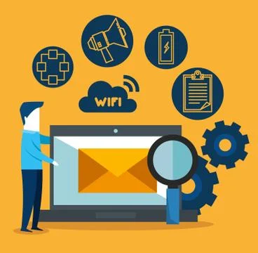 Laptop computer with connectivity 5g tech Stock Illustration