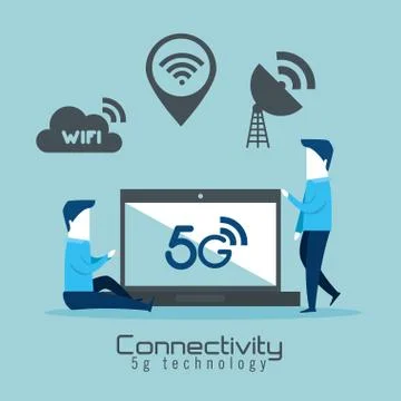 Laptop computer with connectivity 5g tech Stock Illustration