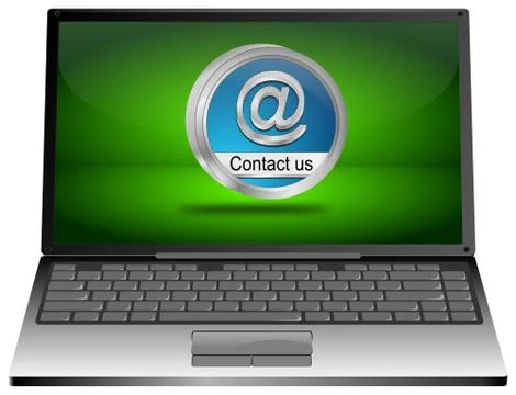 Laptop Computer with Contact us Button - 3D illustration Stock Illustration