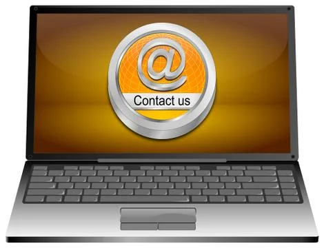 Laptop Computer with Contact us Button - 3D illustration Stock Illustration