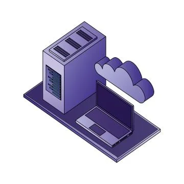 Laptop computer cpu tower cloud storage network data Illustrazione stock