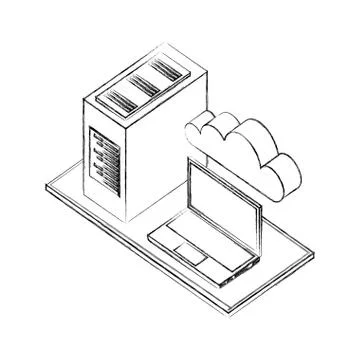 Laptop computer cpu tower cloud storage network data 스톡 일러스트