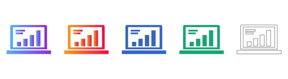 Laptop Computer Data Analysis Icons Illustrazione stock