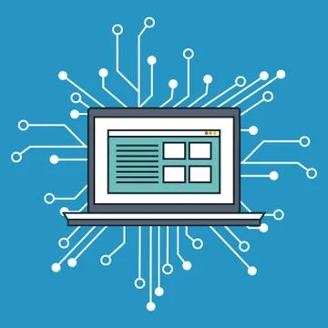 Laptop computer with data center icons 库存插图