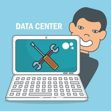 Laptop computer with data center icons Illustrazione stock