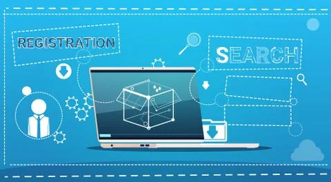 Laptop Computer Data Search Registration Concept Stock Illustration