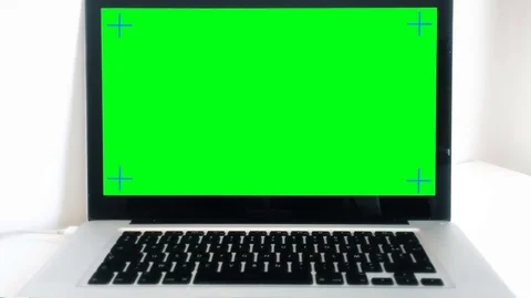 Laptop Computer On Desktop, Green Screen Zoom In Stock-Footage 81473334