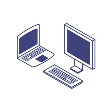 Laptop computer with desktop tech Stock Illustration
