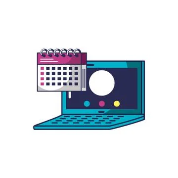 Laptop computer device and calendar reminder Stock Illustration