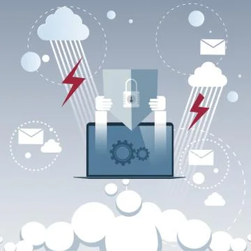 Laptop Computer Device Data Protection Cloud Storage Security Stock Illustration