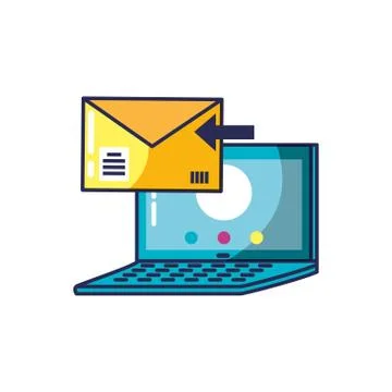 Laptop computer device with envelope Illustrazione stock