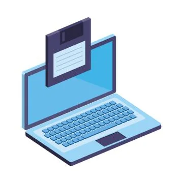 Laptop computer device with floppy disk Stock Illustration