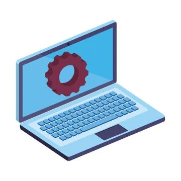 Laptop computer device with gear settings 스톡 일러스트