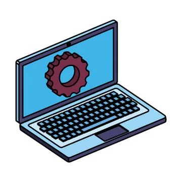 Laptop computer device with gear settings 스톡 일러스트