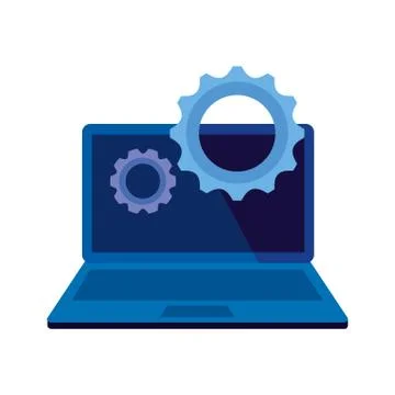 Laptop computer device with gears settings 스톡 일러스트