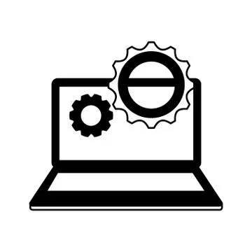 Laptop computer device with gears settings 스톡 일러스트