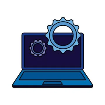 Laptop computer device with gears settings 스톡 일러스트