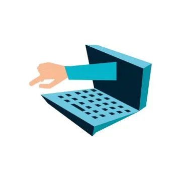 Laptop computer device with hand Stock Illustration