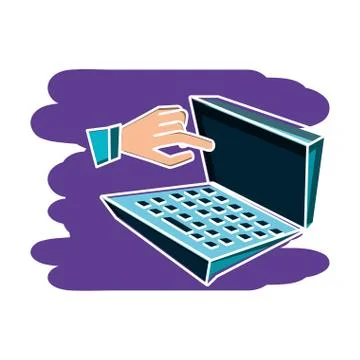 Laptop computer device with hand イラスト素材