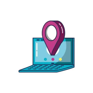 Laptop computer device with pin location Stock Illustration