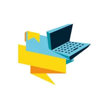 Laptop computer device with ribbon Stock Illustration