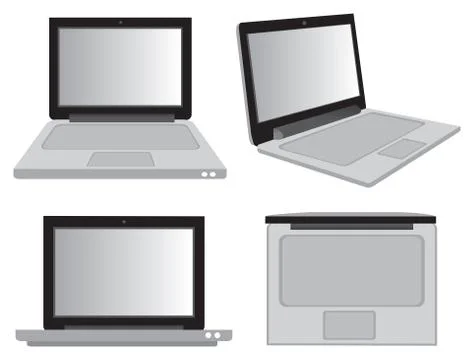 Laptop Computer in Different Perspective Views Vector Illustration Stock Illustration