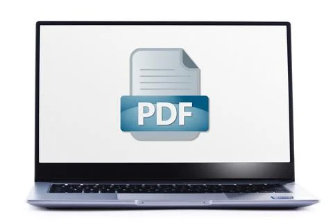 Laptop computer displaying the icon of PDF file Stock Photos
