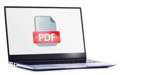 Laptop computer displaying the icon of PDF file Foto stock