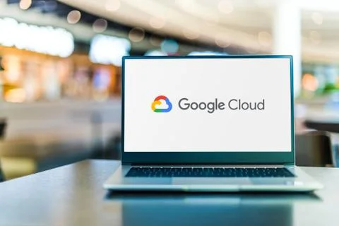 Laptop computer displaying logo of Google Cloud Platform Foto stock