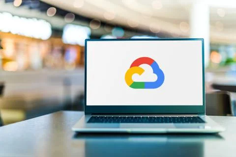 Laptop computer displaying logo of Google Cloud Platform Foto stock