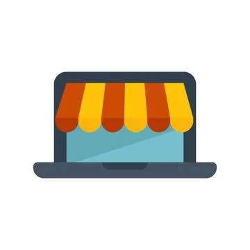 Laptop computer displaying an online store awning for e commerce concept 스톡 일러스트