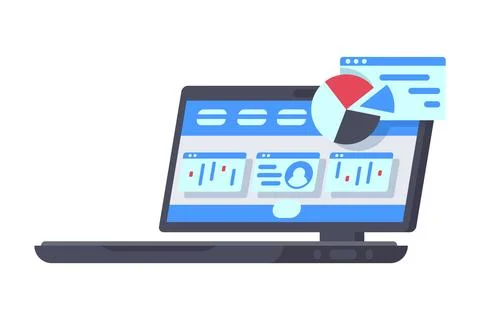 A laptop computer that displays a pie chart on its screen surface Stock Illustration