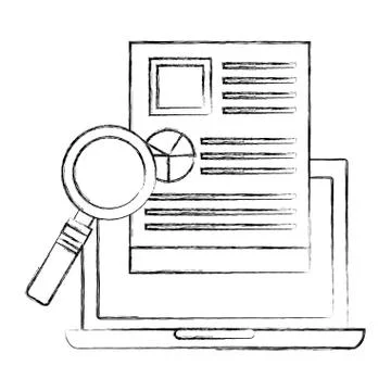 Laptop computer with document and magnifying glass Stock Illustration