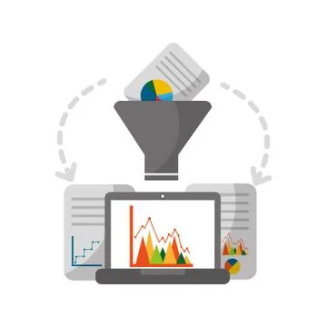 Laptop computer with document and statistics graphic Stock Illustration