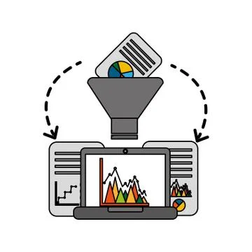 Laptop computer with document and statistics graphic Stock Illustration