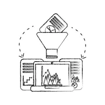 Laptop computer with document and statistics graphic Stock Illustration